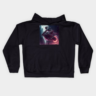 Cyberpunk Female Daredevil on A Bike Kids Hoodie